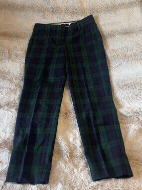 J.Crew Cameron Slim Crop Pants Black Watch Tartan Plaid Navy Green – Size 4